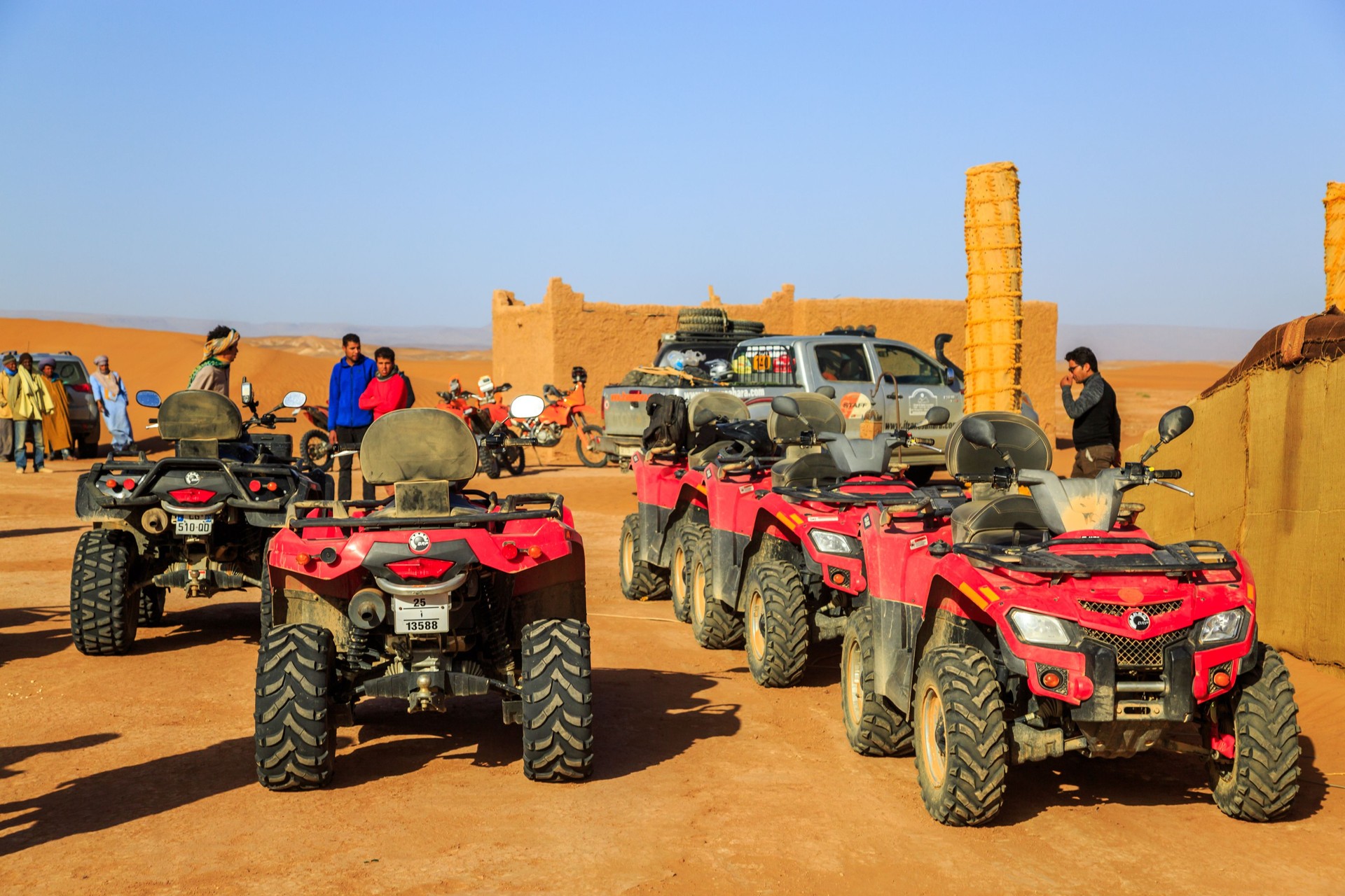 Rally car buggy RZR 800 standing for race rally in Ait Saoun desert