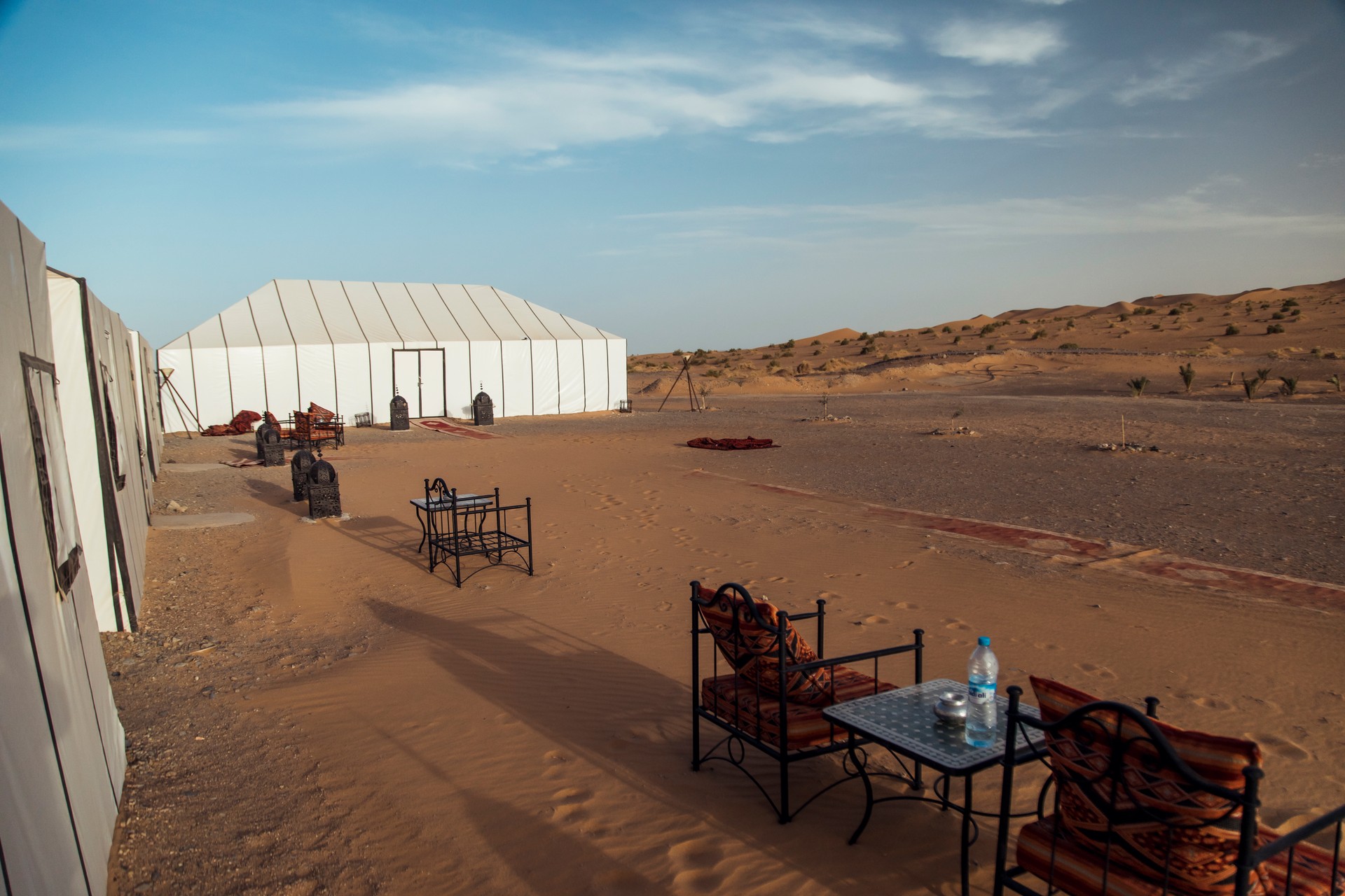 Luxurious Camping Experience in the Sahara Desert at Sunset in Morocco