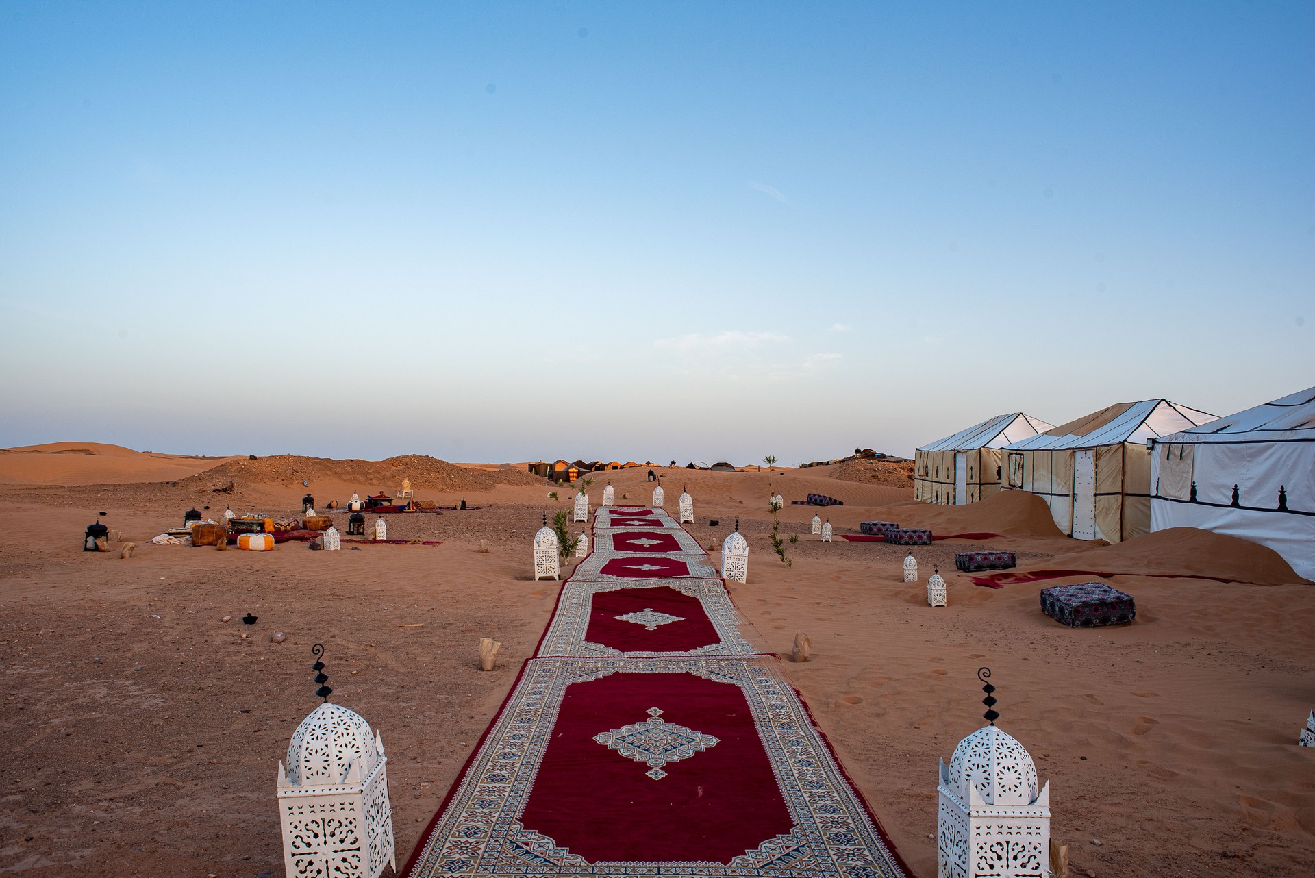 Merzouga, Erg Chebbi, Morroco, Africa - April 30, 2019: Camping in the desert