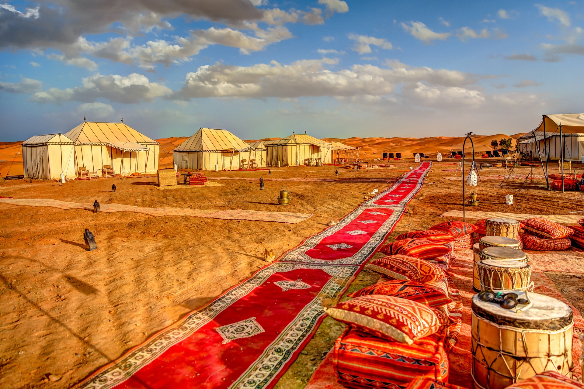 A luxury camp in the Moroccan Sahara Desert near Erg Chebbi