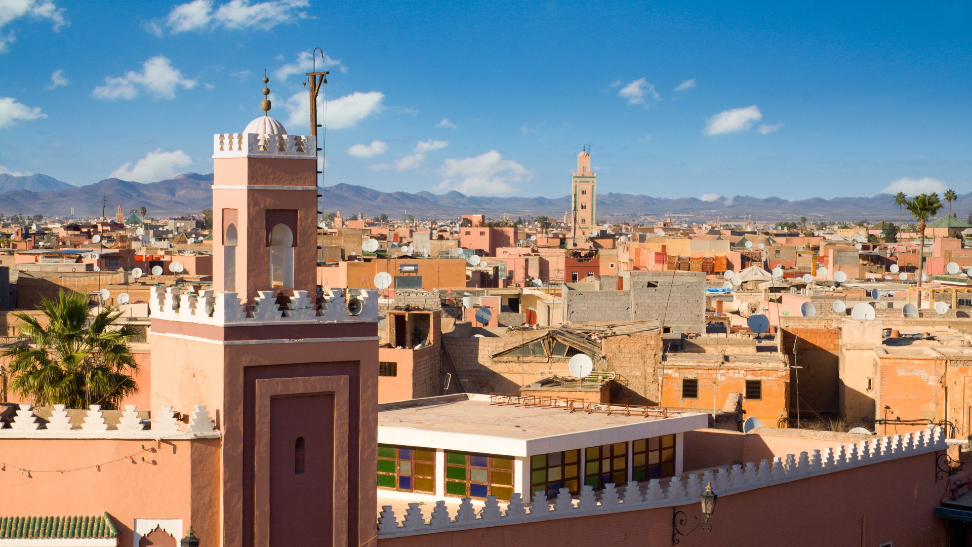 Minaret Tower On The Historical Walled City (medina) In Marrakech. Morocco