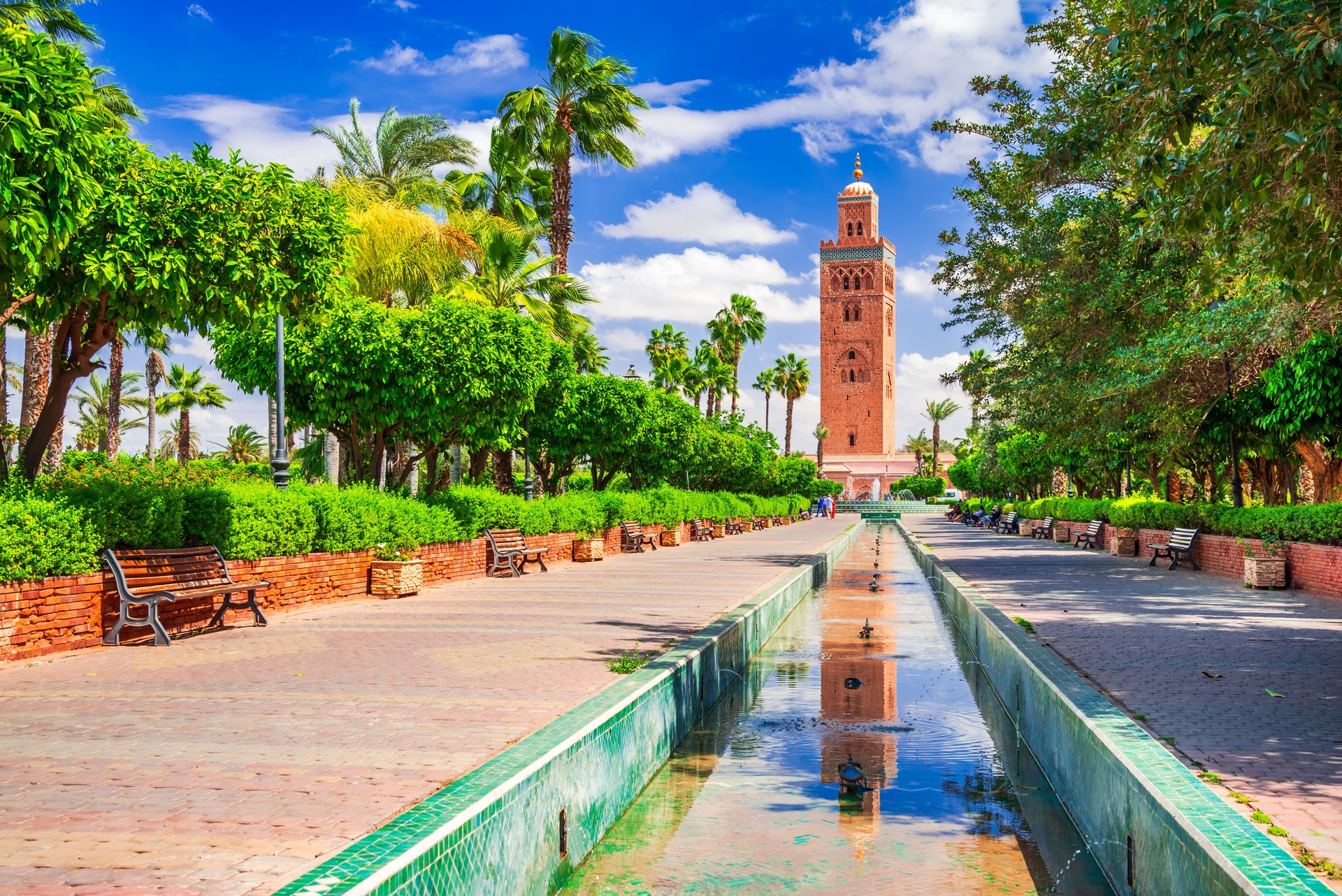 Marrakesh, Morocco. Koutoubia Mosque minaret at Medina quarter, North Africa.